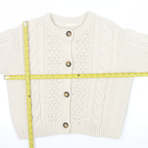 GU Womens Beige Cable Knit Button Cardigan M Chunky Knit Jumper