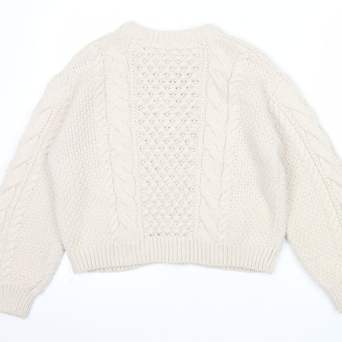GU Womens Beige Cable Knit Button Cardigan M Chunky Knit Jumper