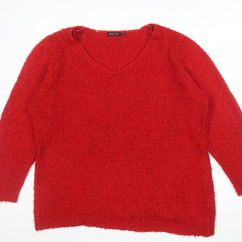 Brave Soul Women's Red V-Neck Chunky Knit Pullover Jumper Size 22