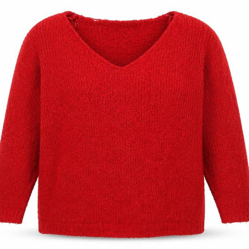 Brave Soul Women's Red V-Neck Chunky Knit Pullover Jumper Size 22