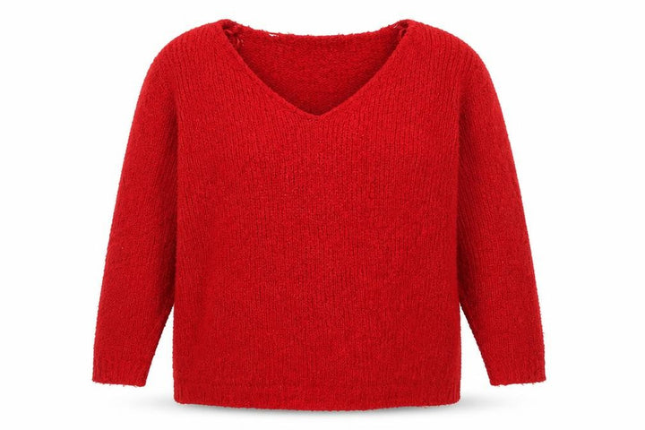 Brave Soul Women's Red V-Neck Chunky Knit Pullover Jumper Size 22