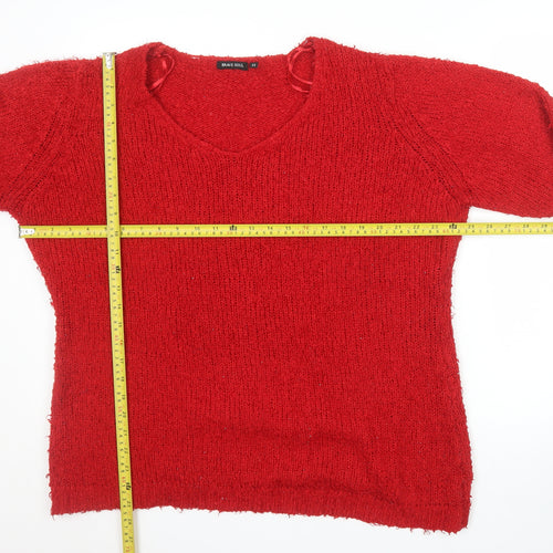 Brave Soul Women's Red V-Neck Chunky Knit Pullover Jumper Size 22