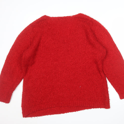 Brave Soul Women's Red V-Neck Chunky Knit Pullover Jumper Size 22