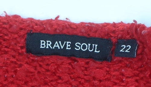 Brave Soul Women's Red V-Neck Chunky Knit Pullover Jumper Size 22