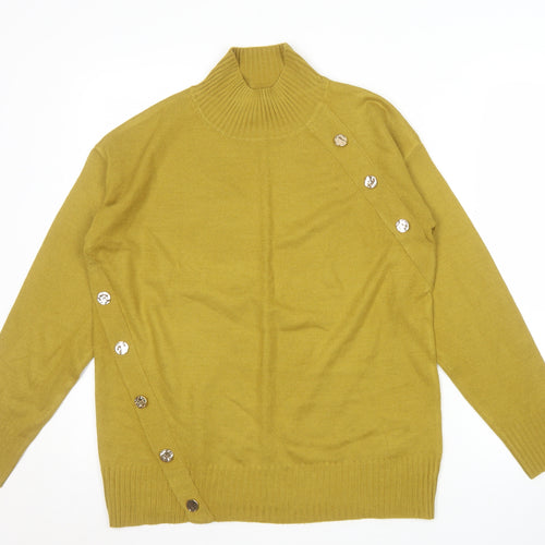 Next Women’s Yellow Roll Neck Button Detail Acrylic Jumper Size S
