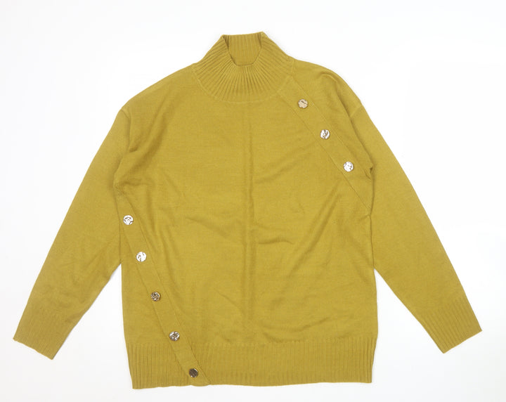 Next Women’s Yellow Roll Neck Button Detail Acrylic Jumper Size S