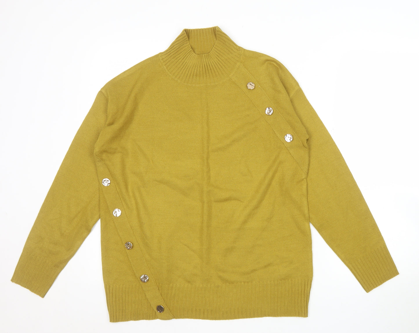 Next Women’s Yellow Roll Neck Button Detail Acrylic Jumper Size S