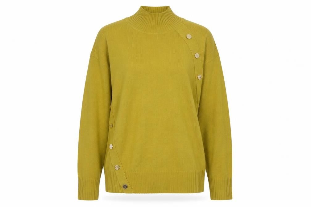 Next Women’s Yellow Roll Neck Button Detail Acrylic Jumper Size S