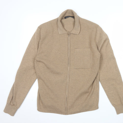 French Connection Men's Beige XS Full Zip Collared Jumper