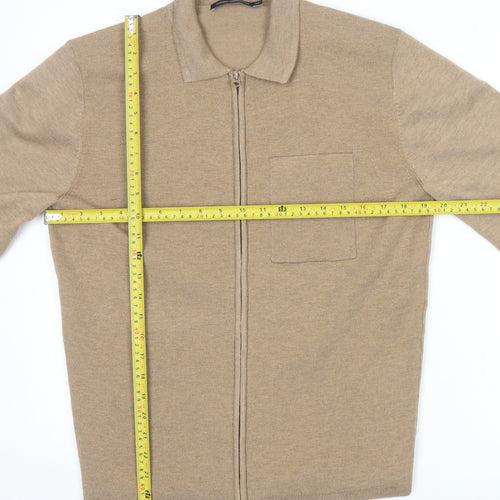 French Connection Men's Beige XS Full Zip Collared Jumper