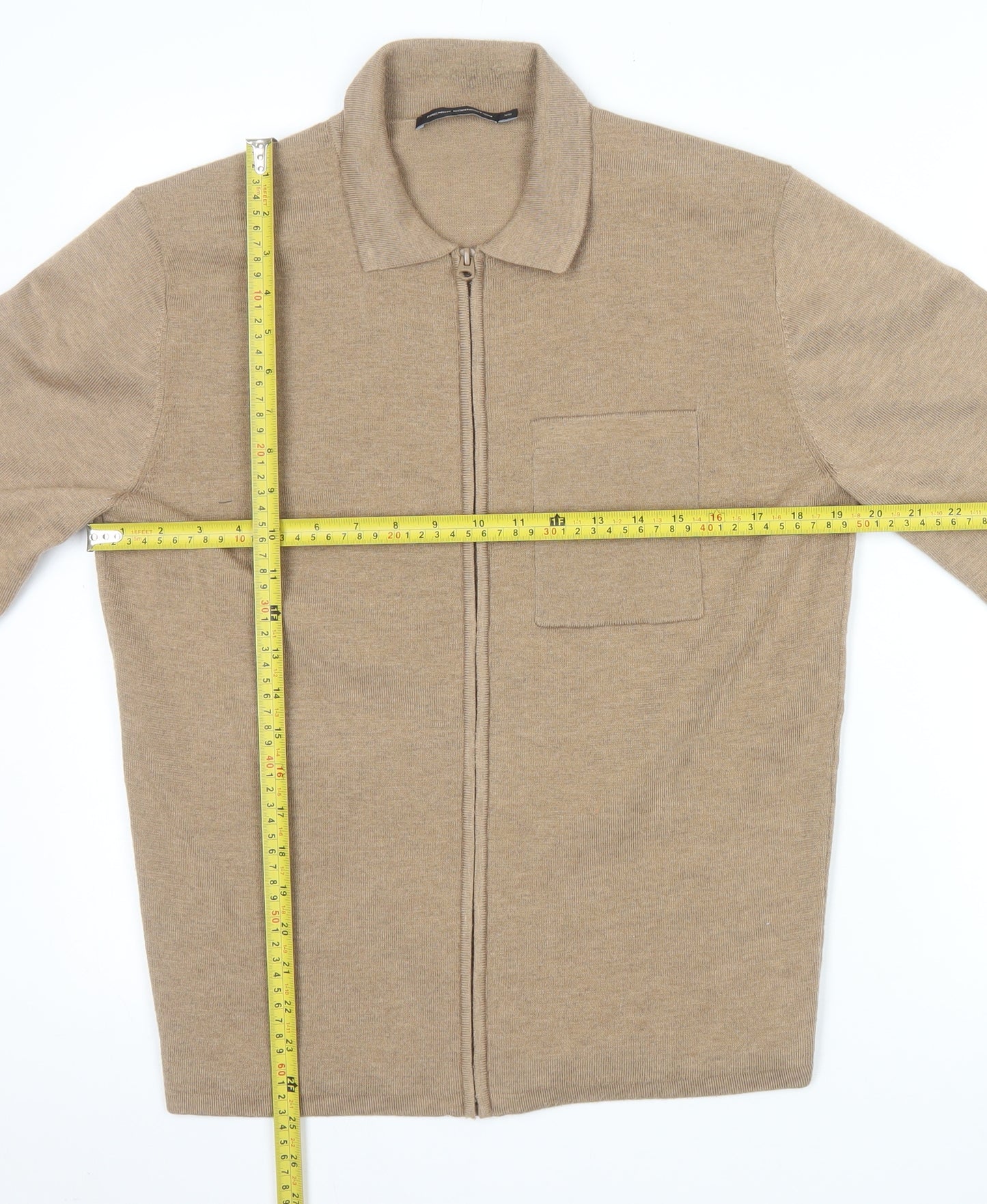 French Connection Men's Beige XS Full Zip Collared Jumper