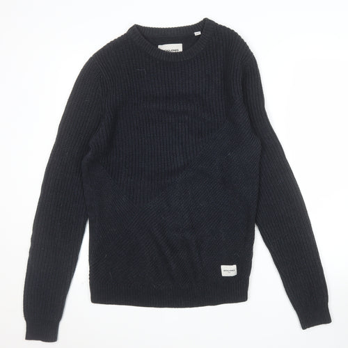 Jack & Jones Mens Black Chunky Knit Crew Neck Jumper M