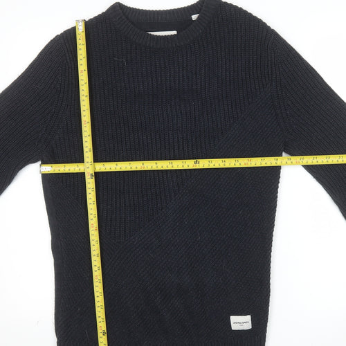 Jack & Jones Mens Black Chunky Knit Crew Neck Jumper M