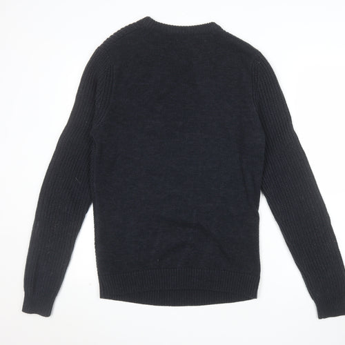 Jack & Jones Mens Black Chunky Knit Crew Neck Jumper M