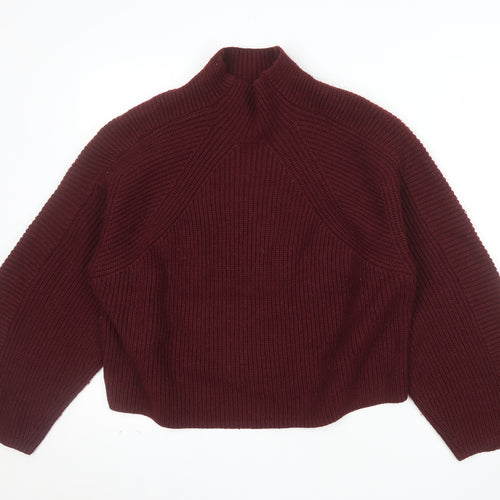 H&M Women Red Mock Neck Chunky Knit Jumper Size M