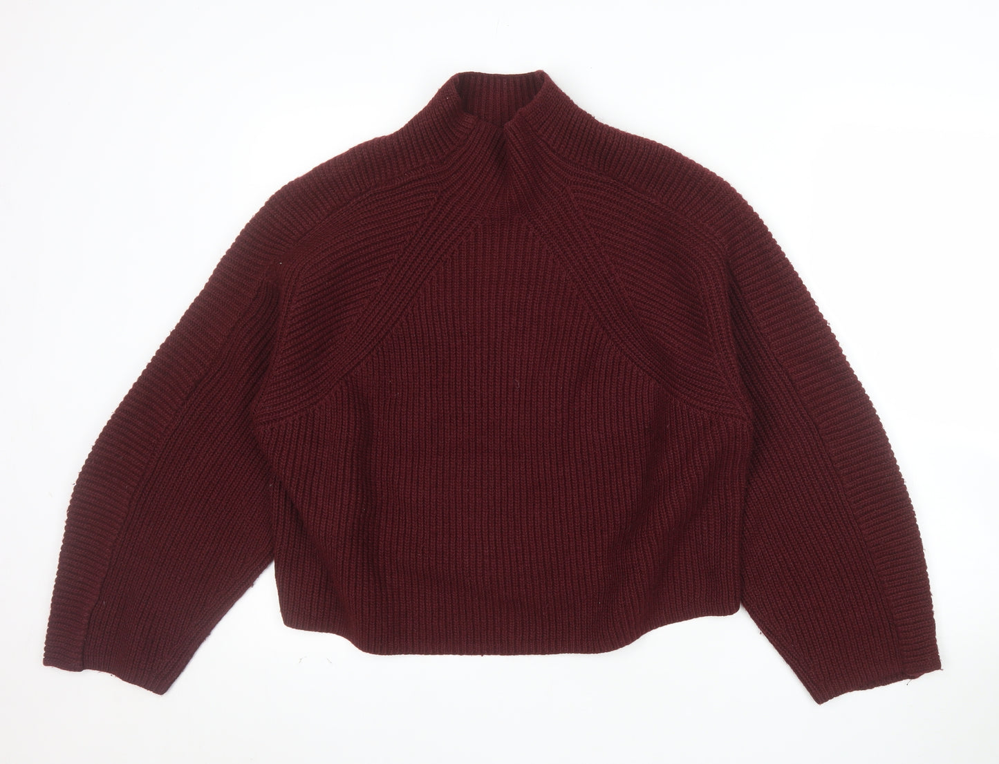 H&M Women Red Mock Neck Chunky Knit Jumper Size M
