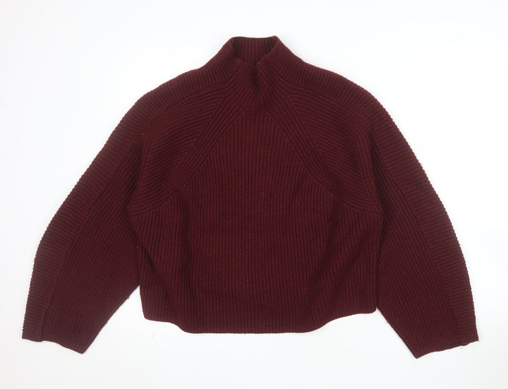 H&M Women Red Mock Neck Chunky Knit Jumper Size M