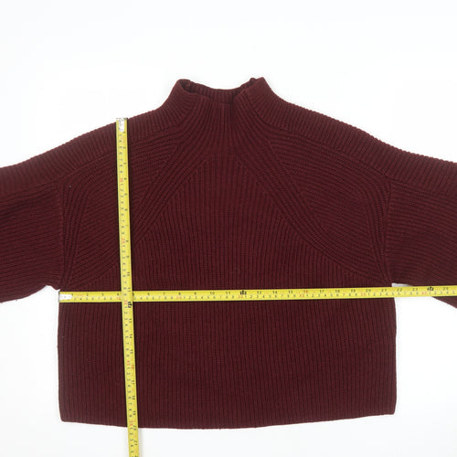 H&M Women Red Mock Neck Chunky Knit Jumper Size M