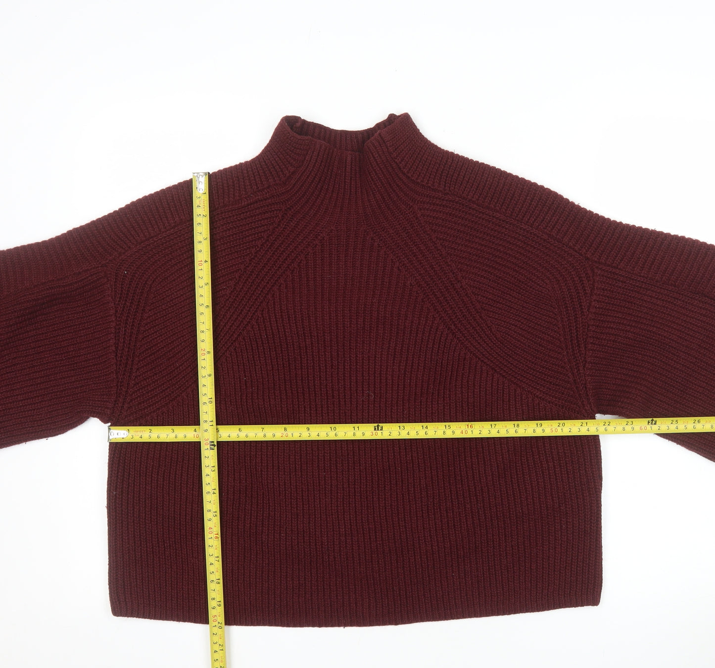 H&M Women Red Mock Neck Chunky Knit Jumper Size M