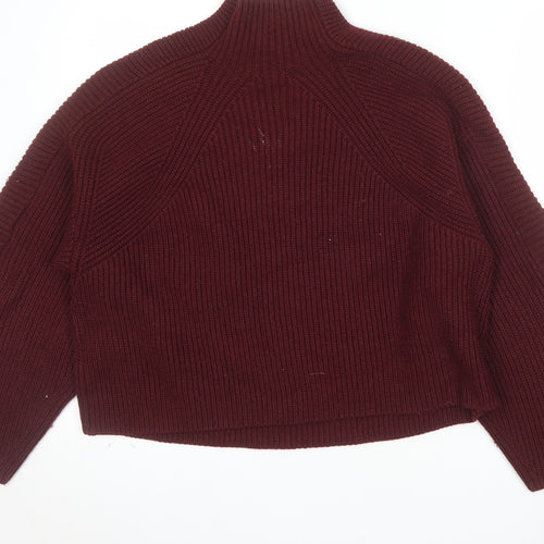 H&M Women Red Mock Neck Chunky Knit Jumper Size M