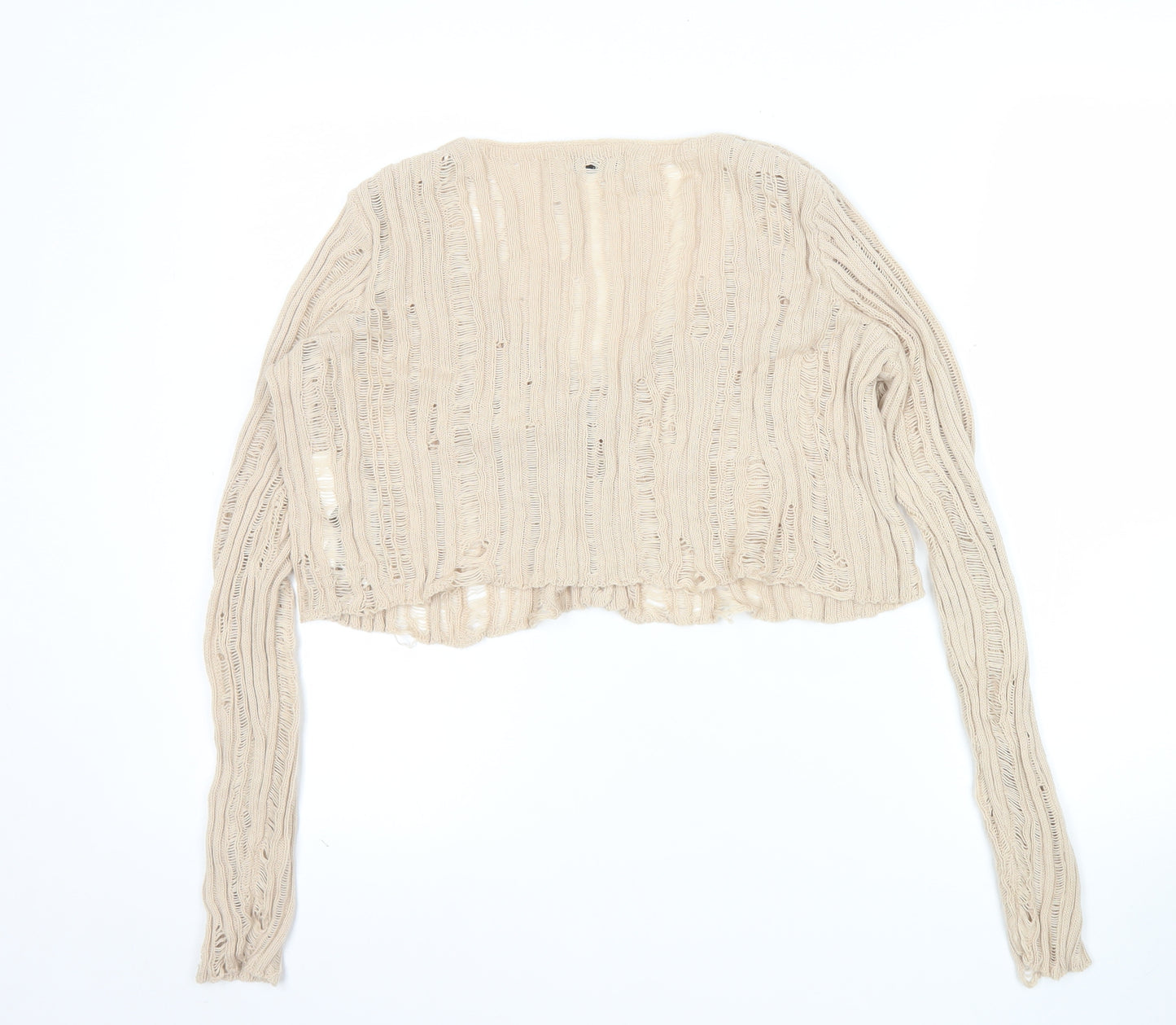 Stradivarius Women’s Beige Open-Knit Cardigan M V-Neck Button Front