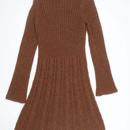 Next Women’s Brown Wool Blend Long Sleeve Jumper Dress Size 10