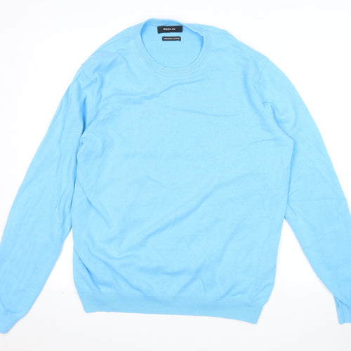 Replay Mens Blue Cotton Crew Neck Jumper Size L