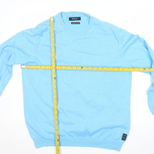 Replay Mens Blue Cotton Crew Neck Jumper Size L