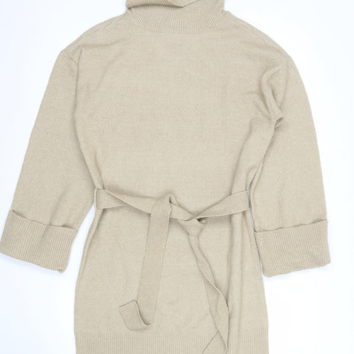 Vila Women Beige Roll Neck Belted Cardigan Size 8