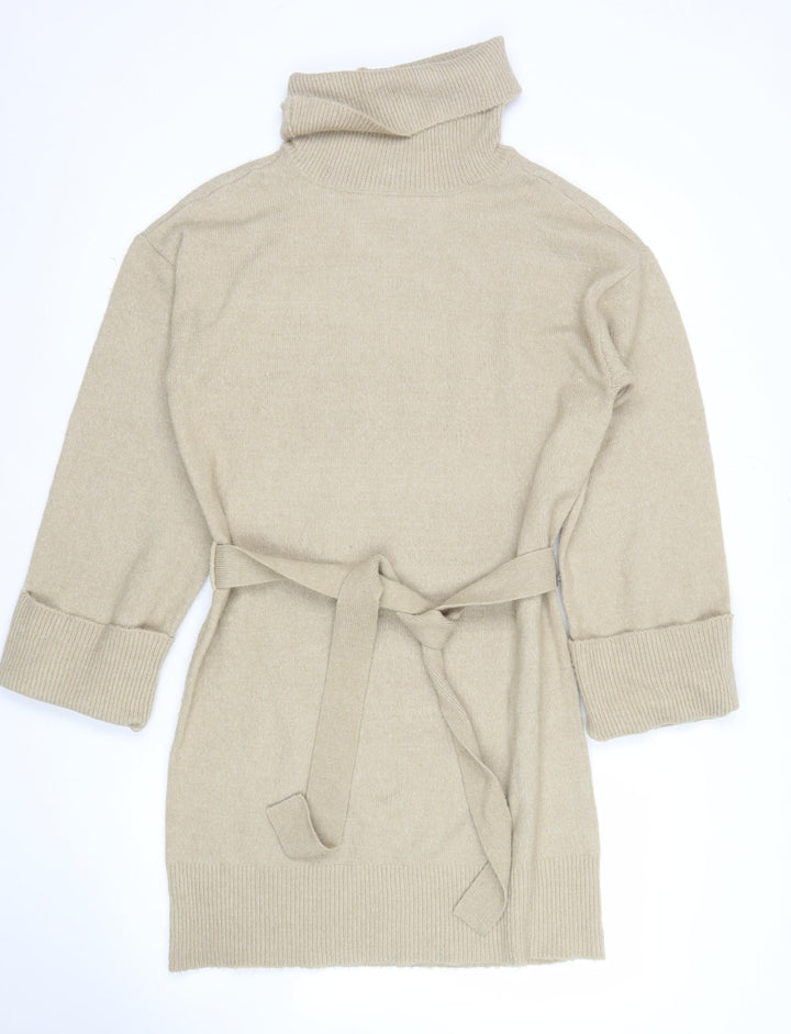 Vila Women Beige Roll Neck Belted Cardigan Size 8