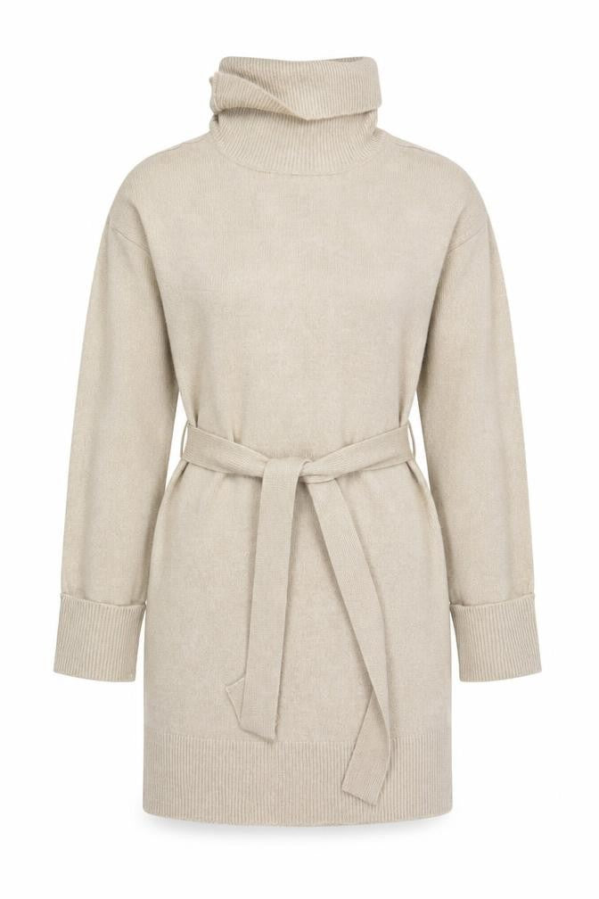 Front view of VILA Women Beige Roll Neck Belted Cardigan, size 8