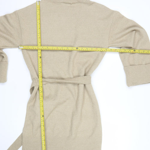 Vila Women Beige Roll Neck Belted Cardigan Size 8