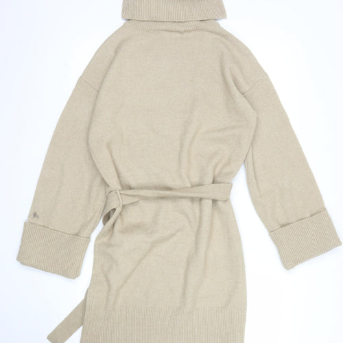 Vila Women Beige Roll Neck Belted Cardigan Size 8