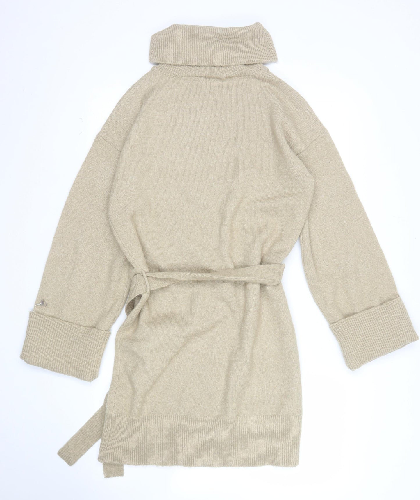 Vila Women Beige Roll Neck Belted Cardigan Size 8