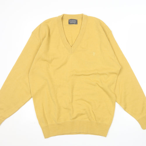 Pierre Sangan Men's Yellow Wool Blend V-Neck Jumper Size M