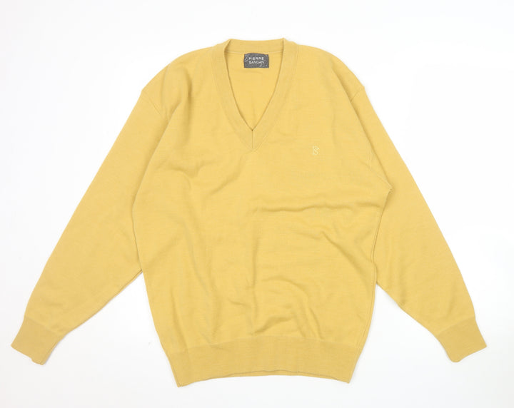 Pierre Sangan Men's Yellow Wool Blend V-Neck Jumper Size M