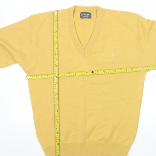 Pierre Sangan Men's Yellow Wool Blend V-Neck Jumper Size M