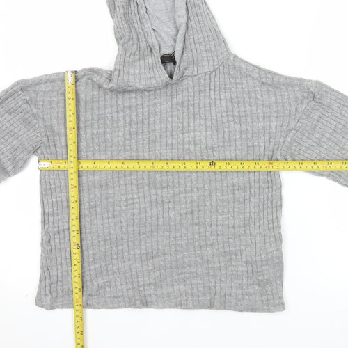 Lipsy Women’s Grey Ribbed Hooded Pullover Jumper Size S