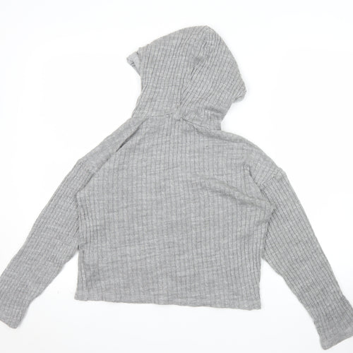 Lipsy Women’s Grey Ribbed Hooded Pullover Jumper Size S