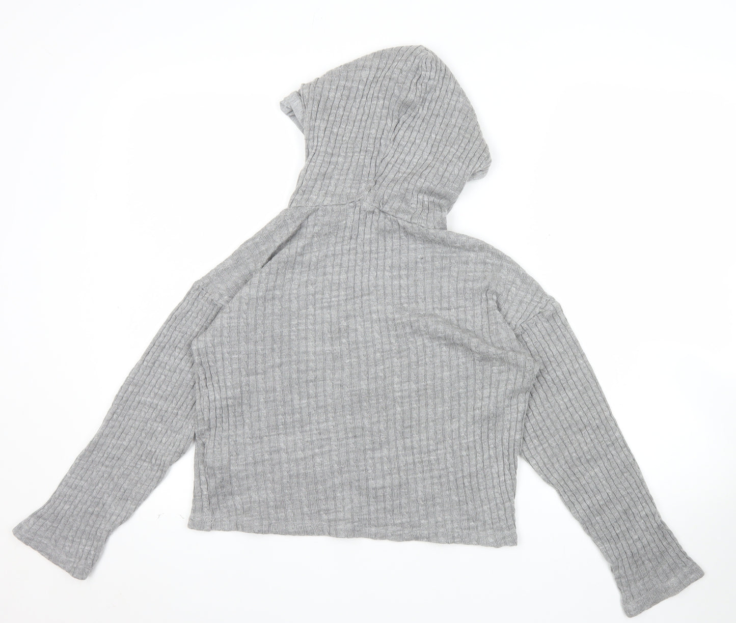 Lipsy Women’s Grey Ribbed Hooded Pullover Jumper Size S