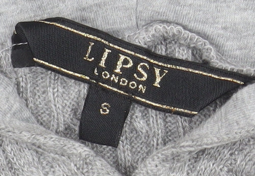 Lipsy Women’s Grey Ribbed Hooded Pullover Jumper Size S