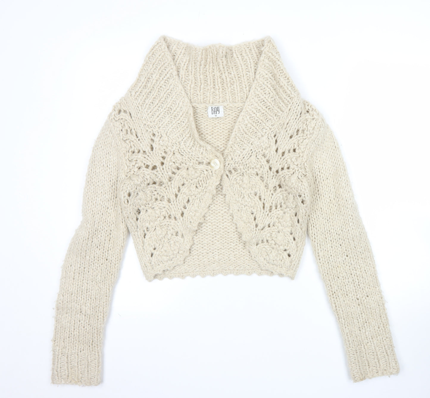 Bay Women’s Beige Chunky Knit Cropped Cardigan Size 12