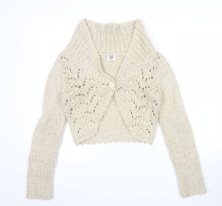 Bay Women’s Beige Chunky Knit Cropped Cardigan Size 12