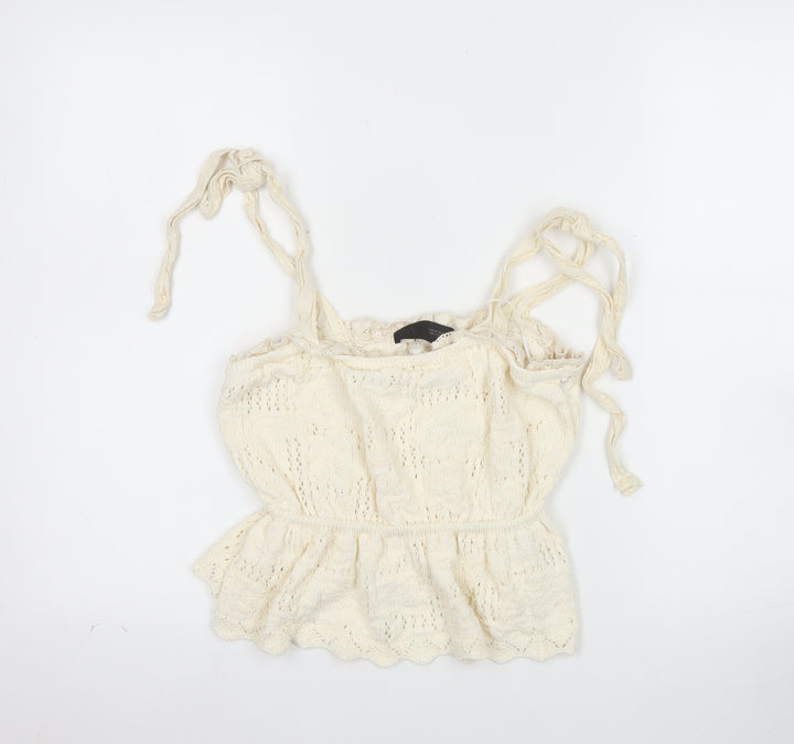 ZARA Women Ivory Knit Camisole Tank Top M Boho Summer Style