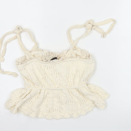 ZARA Women Ivory Knit Camisole Tank Top M Boho Summer Style
