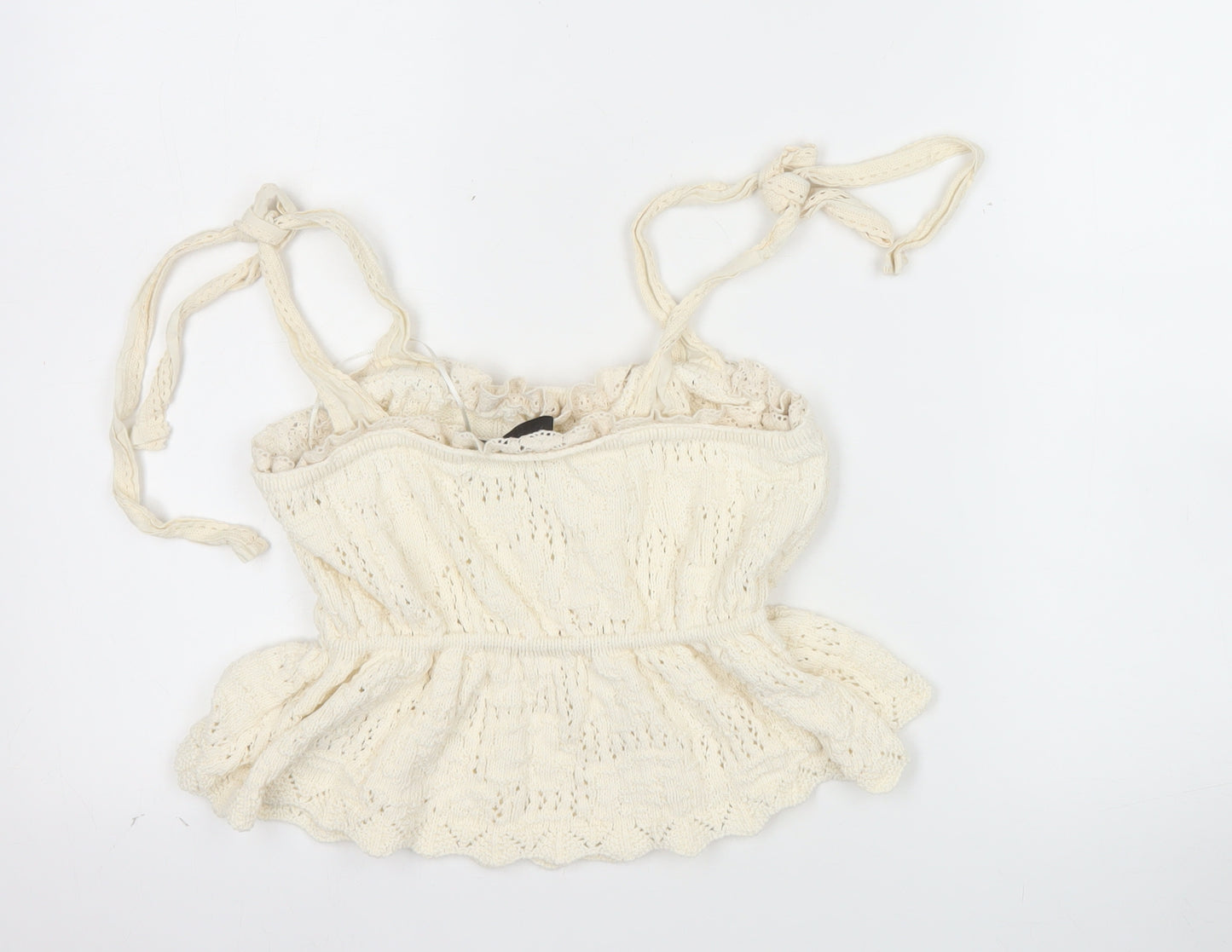 ZARA Women Ivory Knit Camisole Tank Top M Boho Summer Style