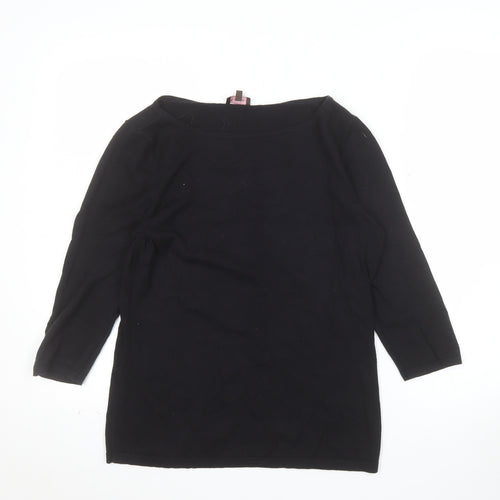 Phase Eight Women's Black Boat Neck 3/4 Sleeve Cotton Wool Jumper Size 14