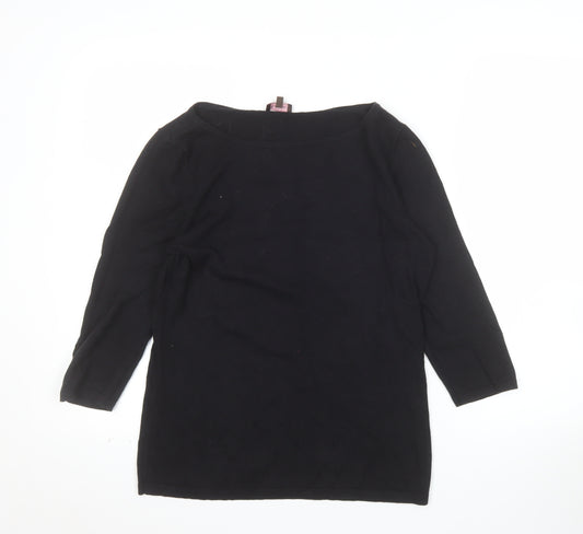Phase Eight Women's Black Boat Neck 3/4 Sleeve Cotton Wool Jumper Size 14