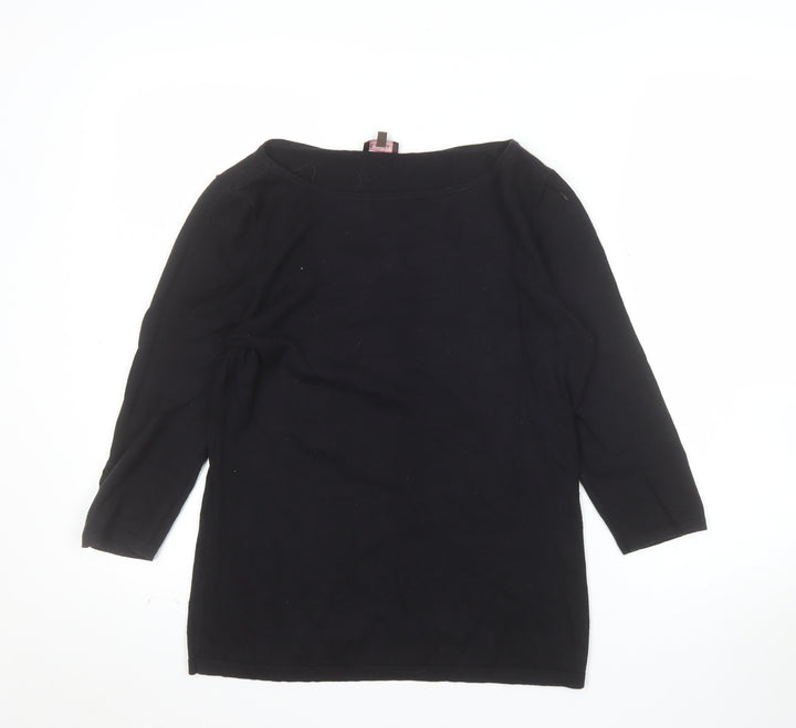Phase Eight Women's Black Boat Neck 3/4 Sleeve Cotton Wool Jumper Size 14