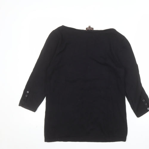 Phase Eight Women's Black Boat Neck 3/4 Sleeve Cotton Wool Jumper Size 14